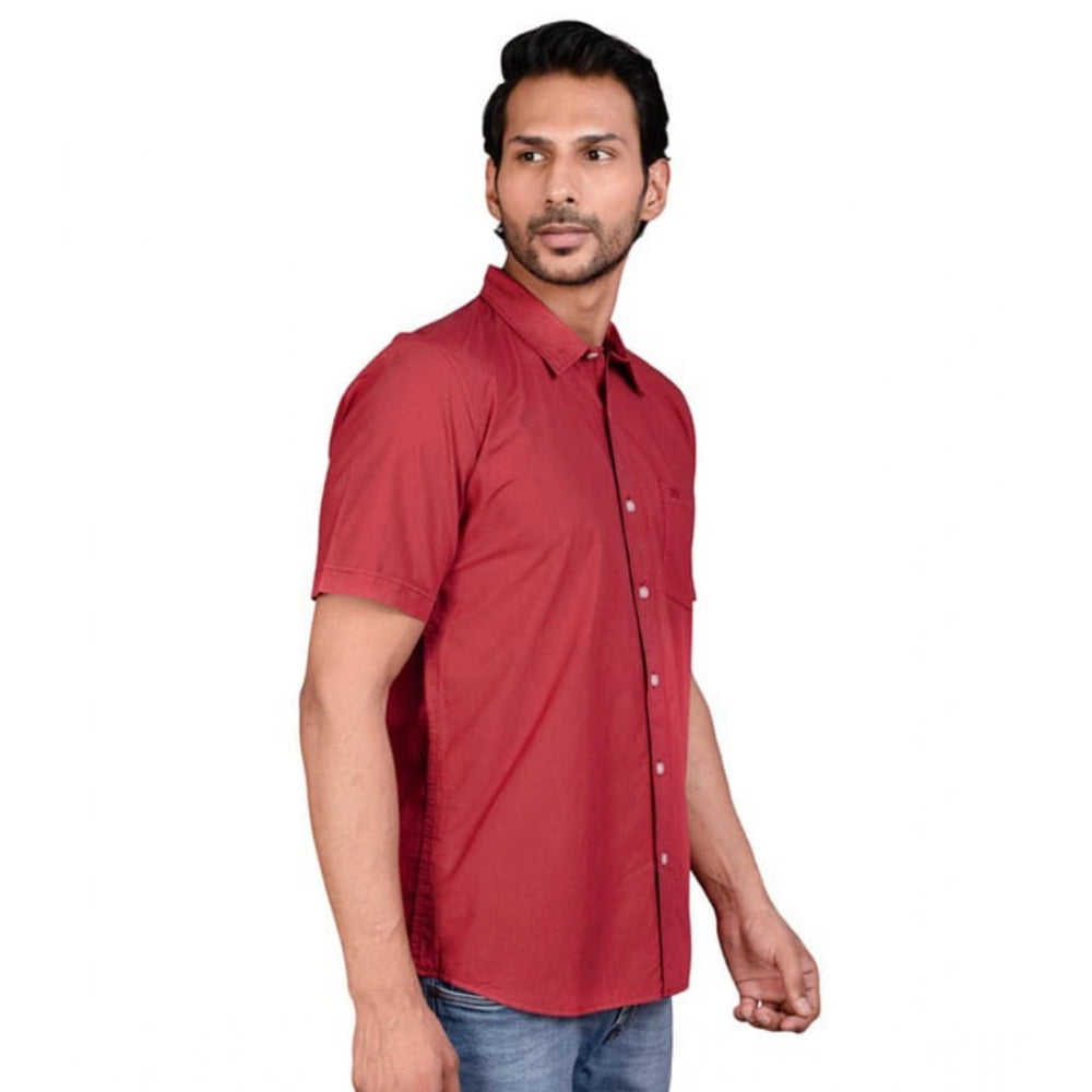 Indoraa Men's Casual Cotton Half Sleeve Solid Shirt (Red)