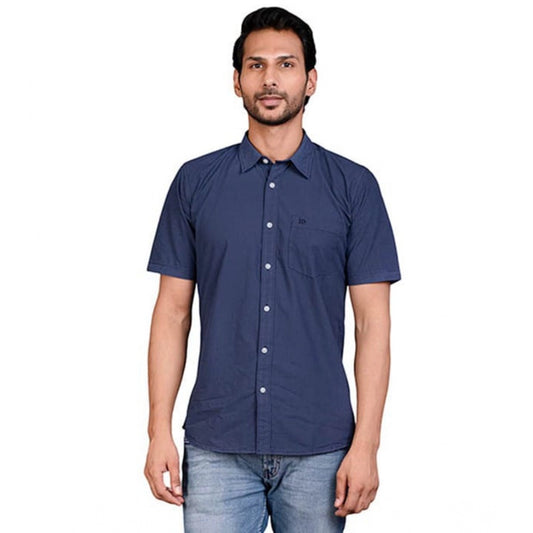 Indoraa Men's Casual Cotton Half Sleeve Solid Shirt (Navy)