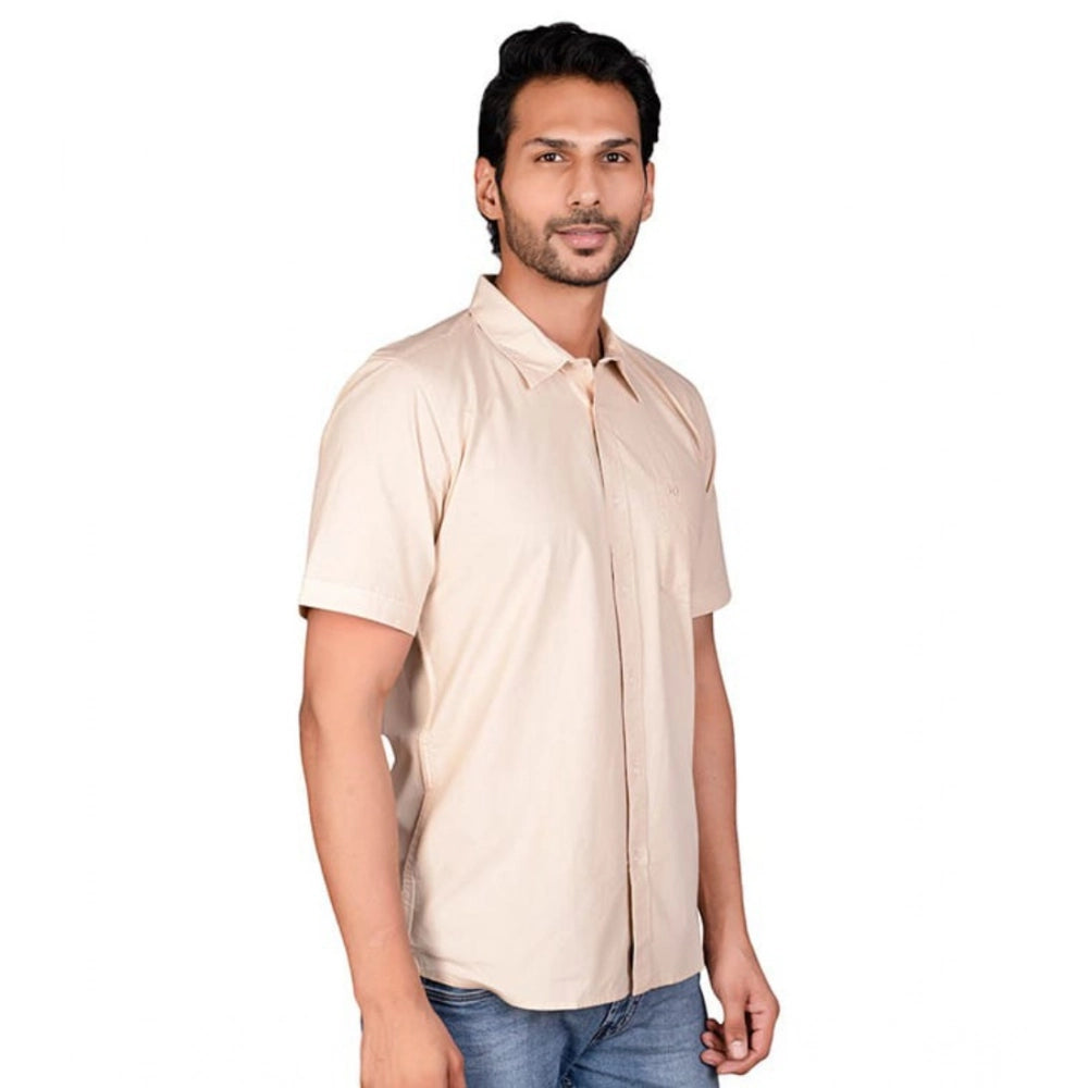 Indoraa Men's Casual Cotton Half Sleeve Solid Shirt (Beige)