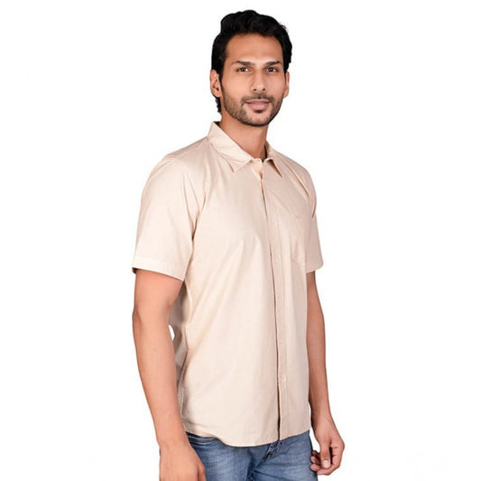 Indoraa Men's Casual Cotton Half Sleeve Solid Shirt (Beige)