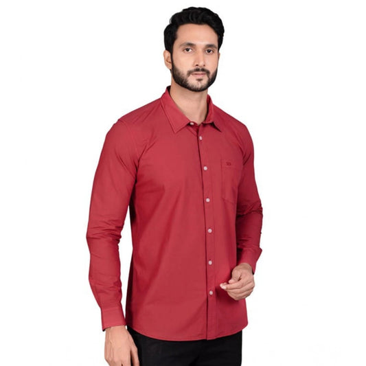 Indoraa Men's Casual Cotton Full Sleeve Solid Shirt (Red)
