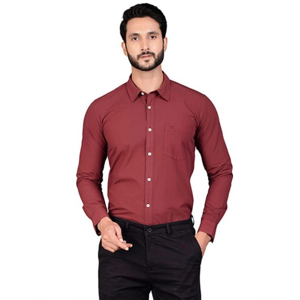 Indoraa Men's Casual Cotton Full Sleeve Solid Shirt (Maroon)