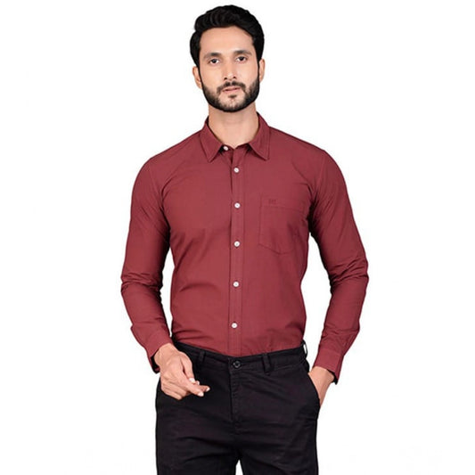 Indoraa Men's Casual Cotton Full Sleeve Solid Shirt (Maroon)