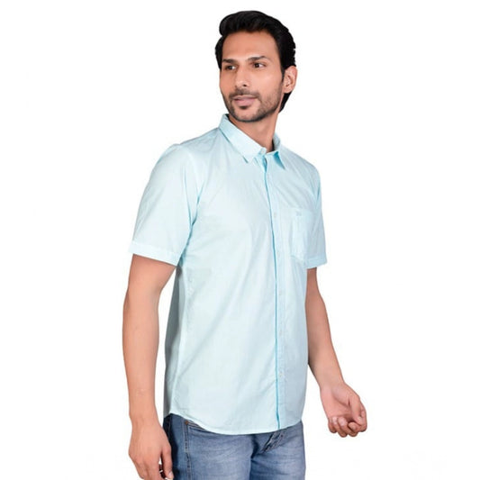 Indoraa Men's Casual Cotton Half Sleeve Solid Shirt (Turquoise)
