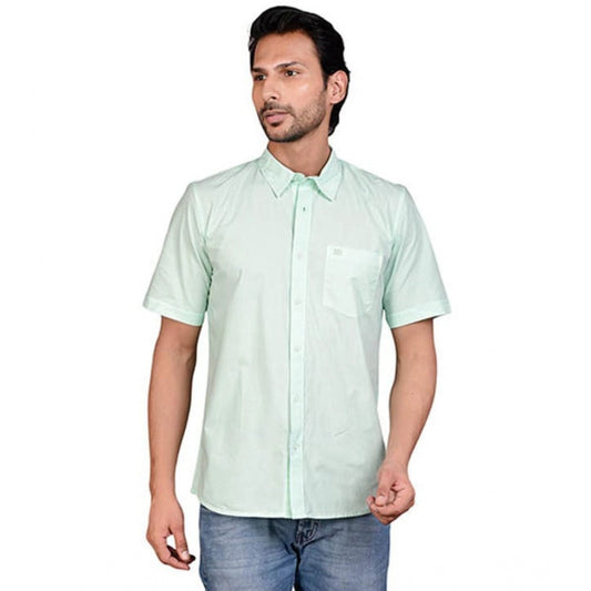 Indoraa Men's Casual Cotton Half Sleeve Solid Shirt (Sea Green)