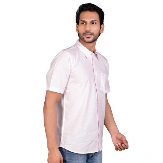 Indoraa Men's Casual Cotton Half Sleeve Solid Shirt (Pink)