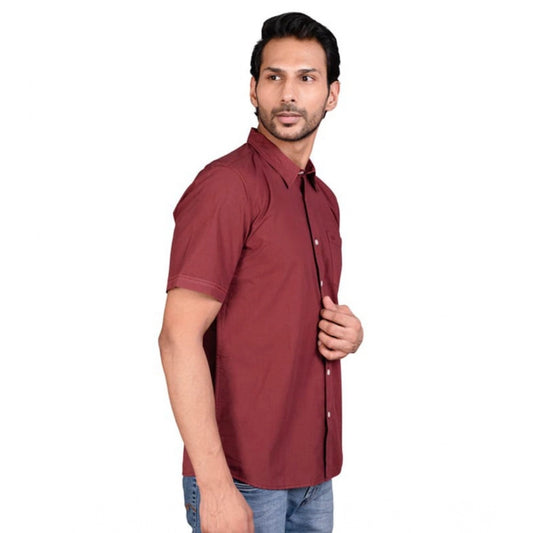 Indoraa Men's Casual Cotton Half Sleeve Solid Shirt (Maroon)