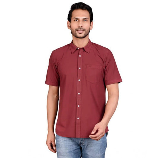 Indoraa Men's Casual Cotton Half Sleeve Solid Shirt (Maroon)