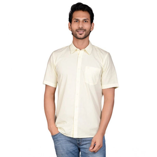 Indoraa Men's Casual Cotton Half Sleeve Solid Shirt (Lemon)