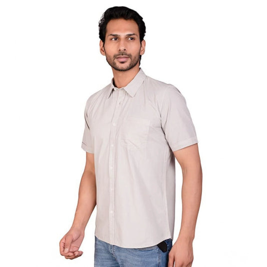 Indoraa Men's Casual Cotton Half Sleeve Solid Shirt (Grey)