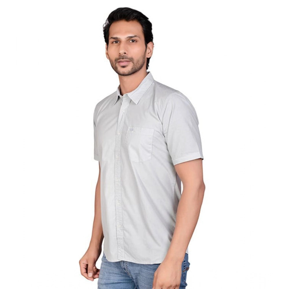 Indoraa Men's Casual Cotton Half Sleeve Solid Shirt (Grey)