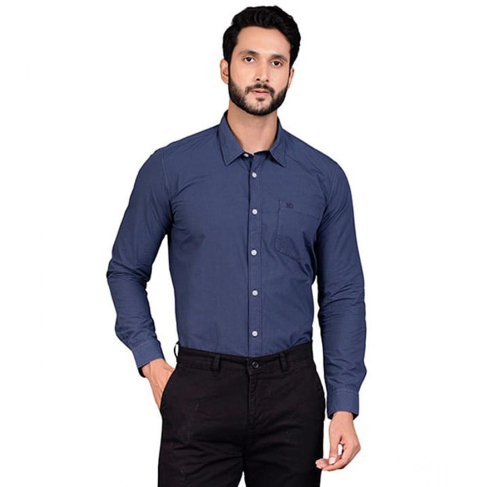Indoraa Men's Casual Cotton Full Sleeve Solid Shirt (Navy)