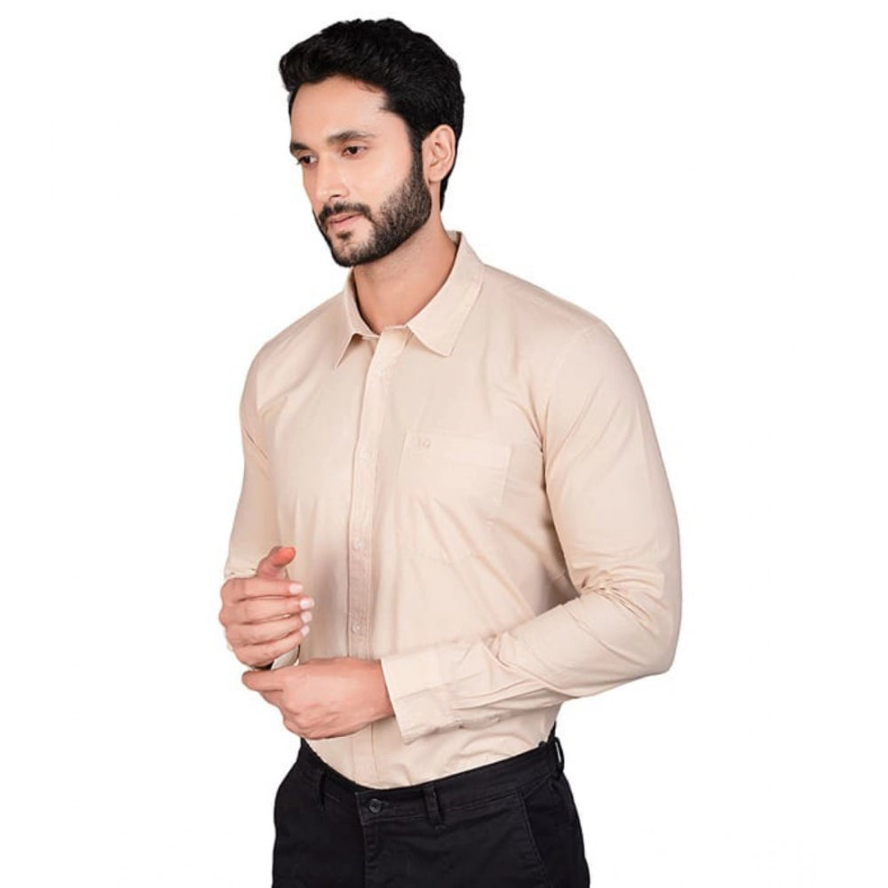 Indoraa Men's Casual Cotton Full Sleeve Solid Shirt (Beige)