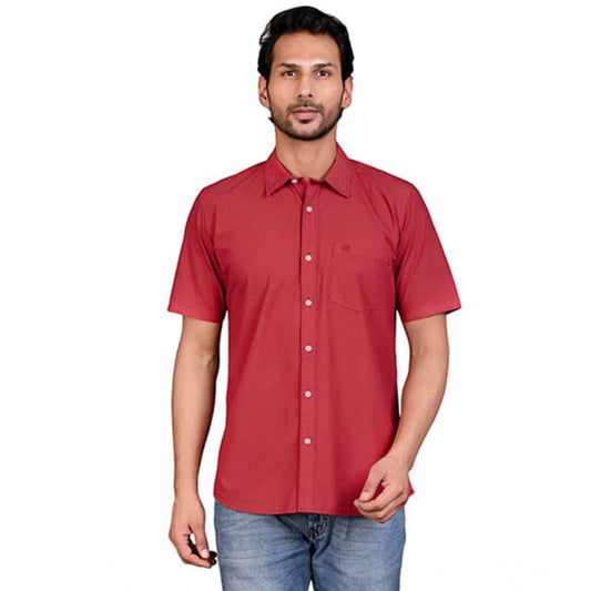 Indoraa Men's Casual Cotton Half Sleeve Solid Shirt (Red)