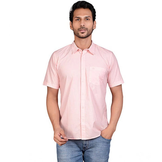 Indoraa Men's Casual Cotton Half Sleeve Solid Shirt (Peach)