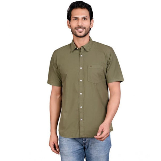 Indoraa Men's Casual Cotton Half Sleeve Solid Shirt (Green)