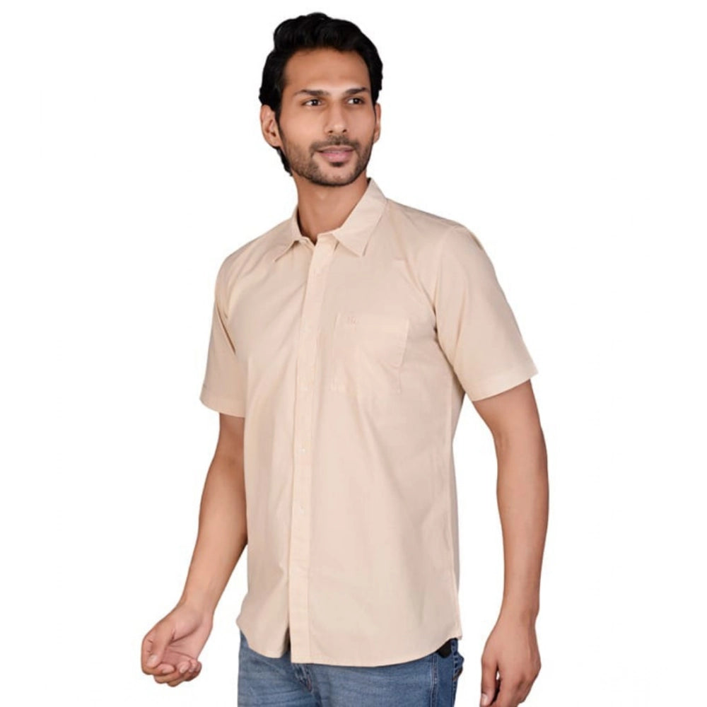 Indoraa Men's Casual Cotton Half Sleeve Solid Shirt (Beige)