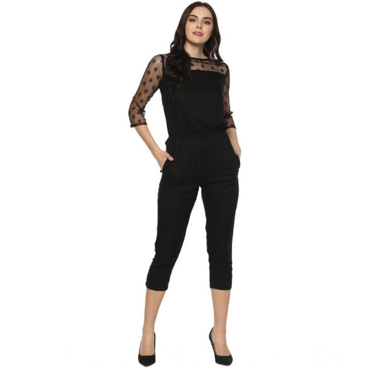 Indoraa Women's Polyester Self Design 3/4th Sleeve Jumpsuit (Black)