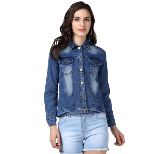 Indoraa Women's Denim Hand Painted Long Sleeve Jacket (Blue)
