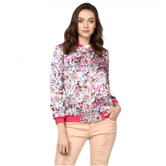 Indoraa Women's Satin Floral 3/4th Sleeve Jacket (Multicolor)