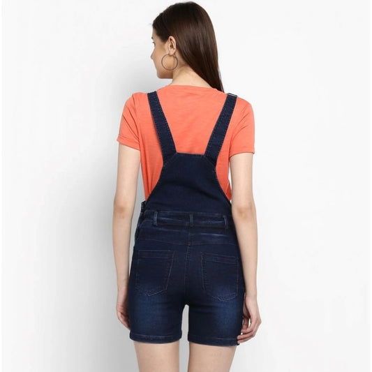 Indoraa Women's Denim Shorts Style Dungaree Pant (Blue)