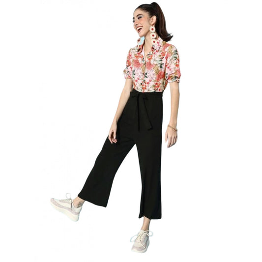 Indoraa Women's Polyester Printed 3/4th Sleeve Jumpsuit (Peach - Black)