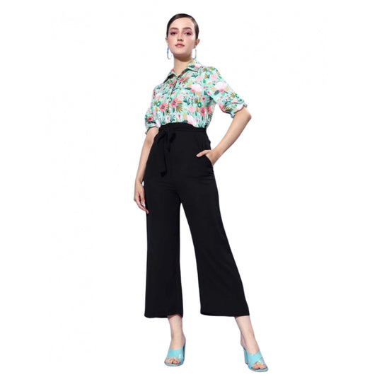 Indoraa Women's Polyester Printed 3/4th Sleeve Jumpsuit (Green - Black)
