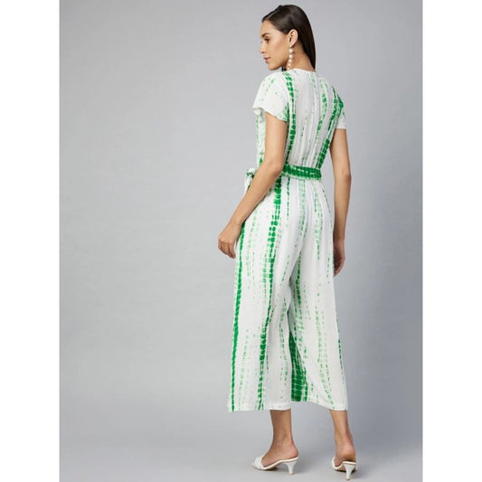 Indoraa Women's Rayon Striped Short Sleeve Jumpsuit (Green - White)