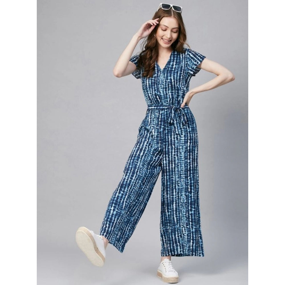 Indoraa Women's Rayon Tie &amp; Dye Short Sleeve Jumpsuit (Blue)