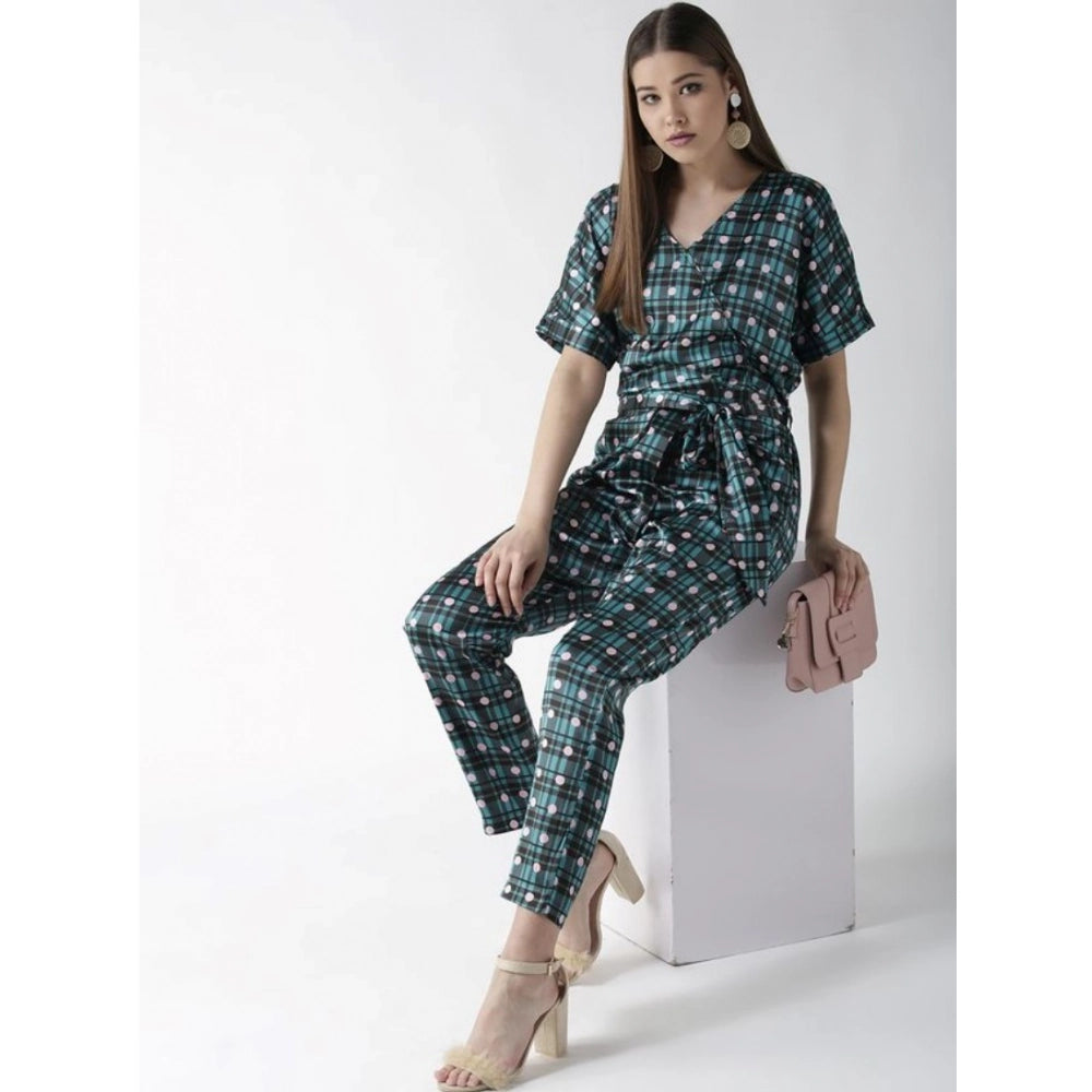 Indoraa Women's Polyester Polka Half Sleeve Jumpsuit (Green)