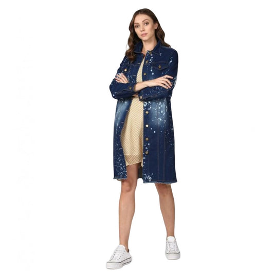 Indoraa Women's Denim Washed Long Sleeve Jacket (Blue)