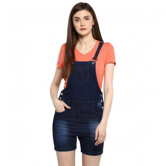 Indoraa Women's Denim Shorts Style Dungaree Pant (Blue)