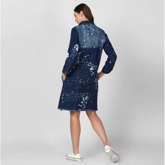 Indoraa Women's Denim Washed Long Sleeve Jacket (Blue)