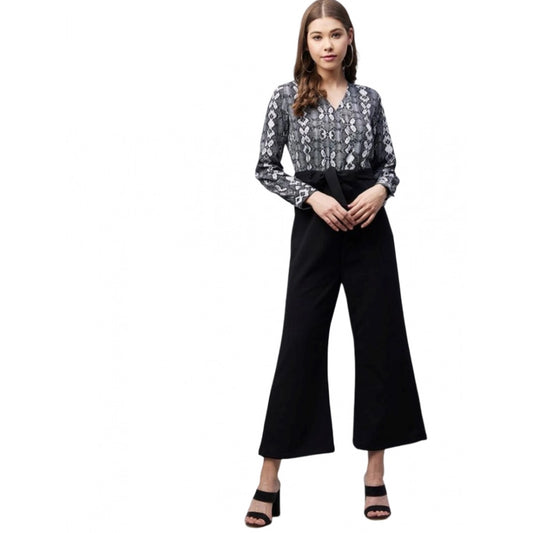 Indoraa Women's Rayon Animal Print Short Sleeve Jumpsuit (Black)