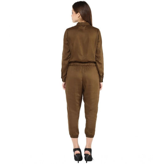 Indoraa Women's Rayon Solid Long Sleeve Jumpsuit (Olive)