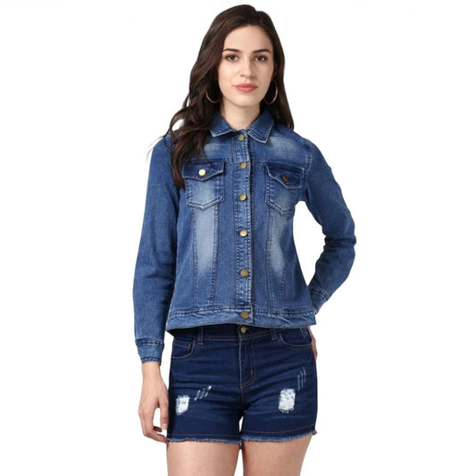 Indoraa Women's Denim Hand Painted Long Sleeve Jacket (Blue)