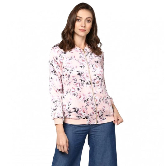 Indoraa Women's Satin Floral 3/4th Sleeve Jacket (Light Pink)
