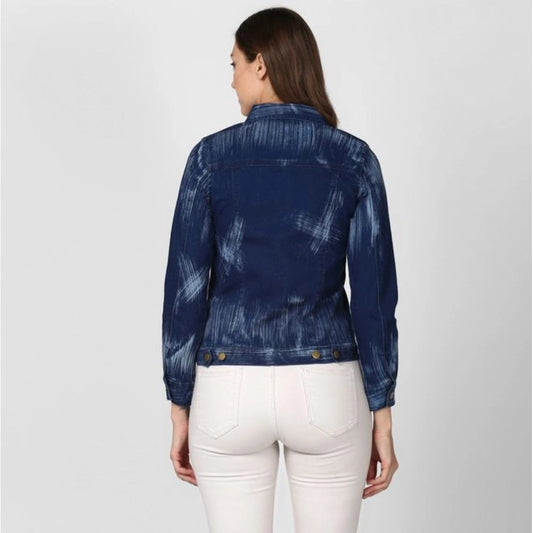 Indoraa Women's Denim Washed Long Sleeve Jacket (Blue)