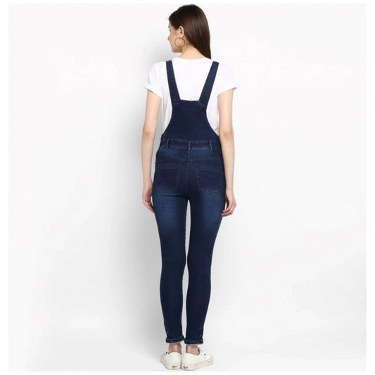 Indoraa Women's Denim Solid Dungaree Pant (Blue)