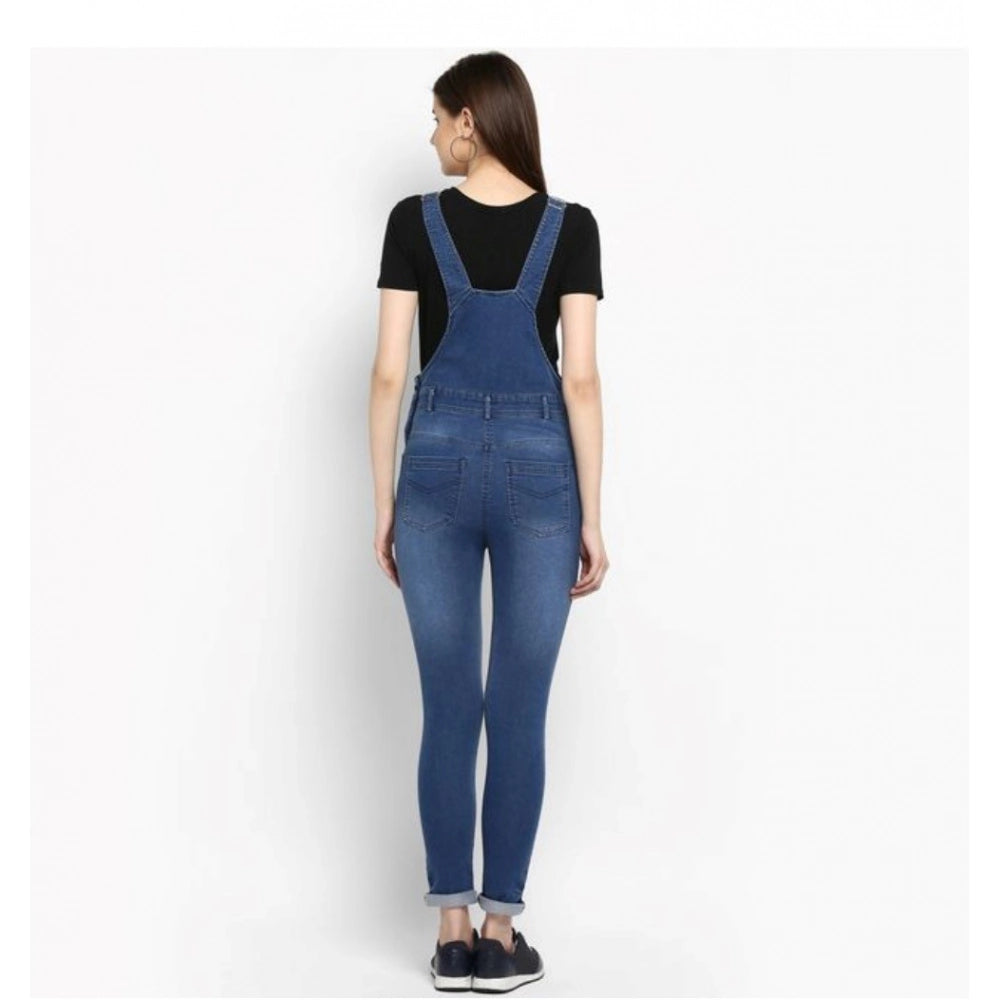 Indoraa Women's Denim Solid Dungaree Pant (Blue)