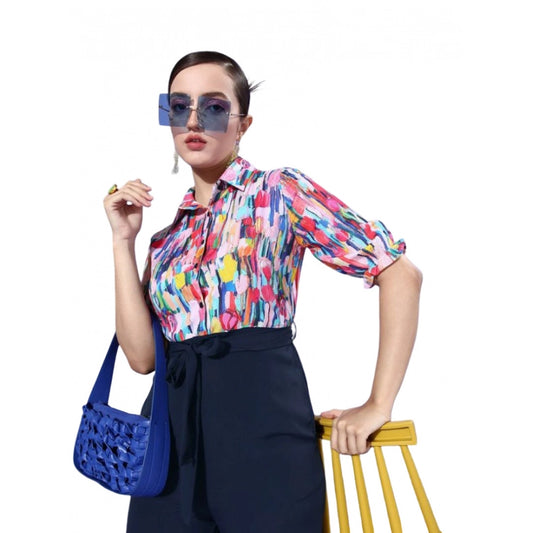 Indoraa Women's Polyester Printed 3/4th Sleeve Jumpsuit (Multicolor - Navy)