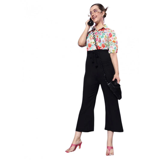 Indoraa Women's Polyester Printed 3/4th Sleeve Jumpsuit (Multicolor)