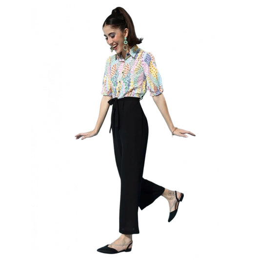 Indoraa Women's Polyester Printed 3/4th Sleeve Jumpsuit (Multicolor)