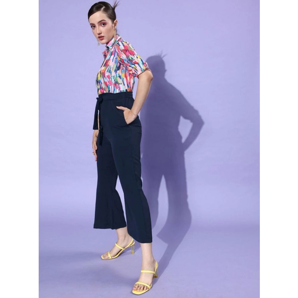 Indoraa Women's Polyester Printed 3/4th Sleeve Jumpsuit (Multicolor - Navy)