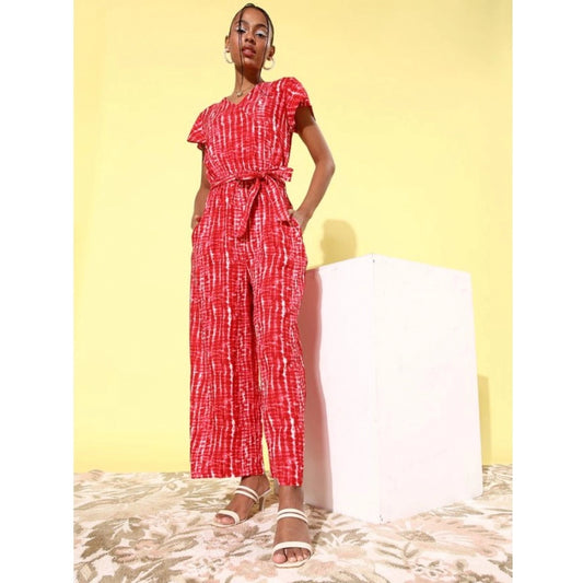 Indoraa Women's Rayon Tie &amp; Dye Short Sleeve Jumpsuit (Red)
