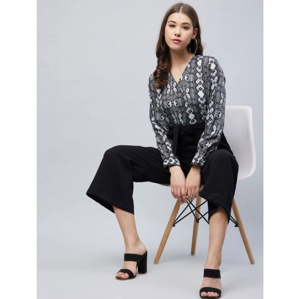 Indoraa Women's Rayon Animal Print Short Sleeve Jumpsuit (Black)