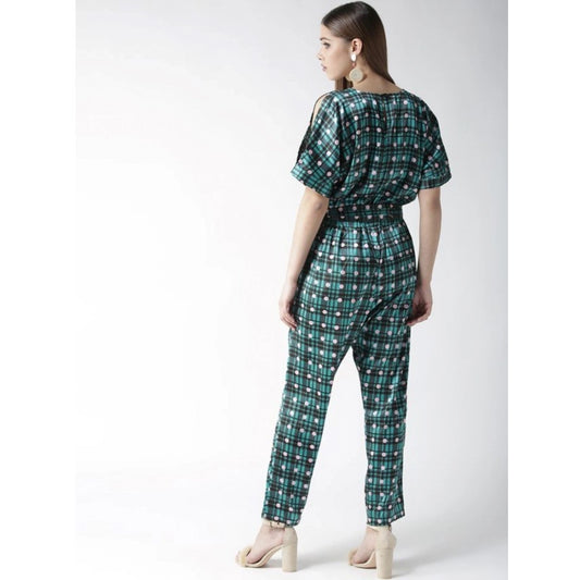 Indoraa Women's Polyester Polka Half Sleeve Jumpsuit (Green)