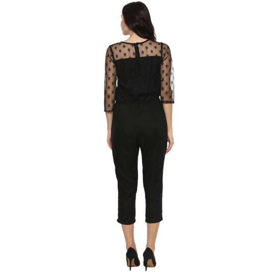 Indoraa Women's Polyester Self Design 3/4th Sleeve Jumpsuit (Black)