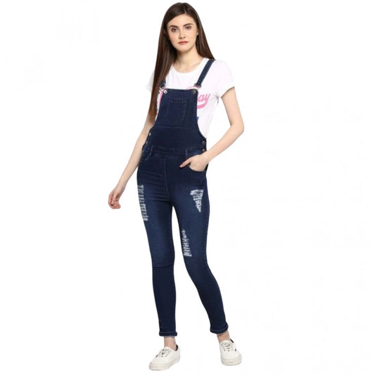 Indoraa Women's Denim Solid Dungaree Pant (Blue)