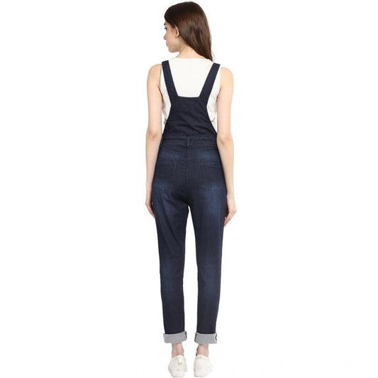 Indoraa Women's Denim Solid Dungaree Pant (Blue)